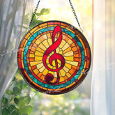 Treble Clef Suncatcher: Red, Yellow & Teal Musical Glass Art